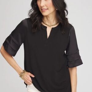 NWT Chico’s Silky Smooth Black Notch Neck Jersey Knit Top Sz 2 Large